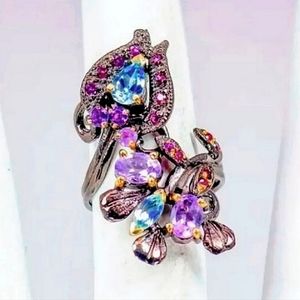 Amethyst and Blue Topaz Sterling Silver Ring 7.5